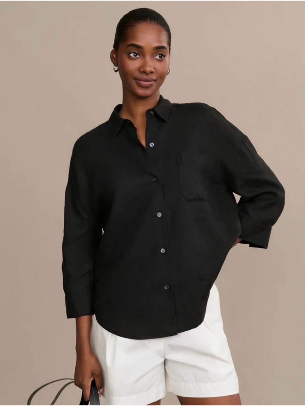 Jenni Kayne Linen Logan Shirt in Black, Size XS